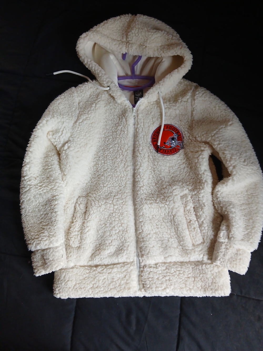NFL Team Apparel Cleveland Browns Sherpa Zip-Up Hoodie - Cream White Size S